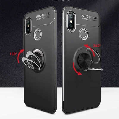 Microsonic Xiaomi Redmi Note 7 Kılıf Kickstand Ring Holder Siyah