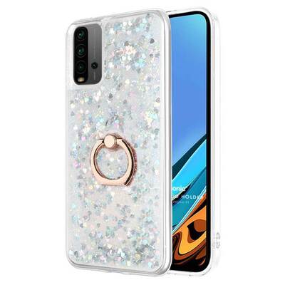 Microsonic Xiaomi Redmi 9T Kılıf Glitter Liquid Holder Gümüş