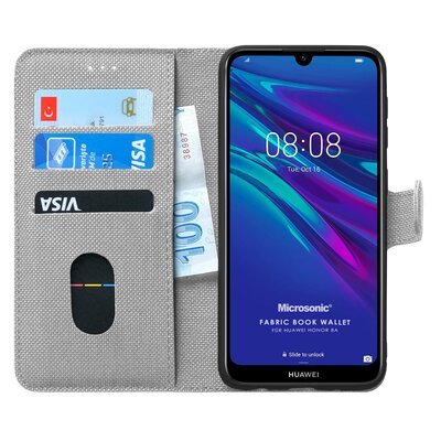 Microsonic Huawei Honor 8A Kılıf Fabric Book Wallet Gri