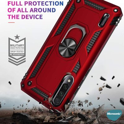 Microsonic Xiaomi Mi 9 Lite Kılıf Military Ring Holder Gümüş