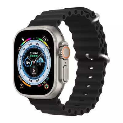 Microsonic Apple Watch Series 9 45mm Kordon Ocean Band Siyah