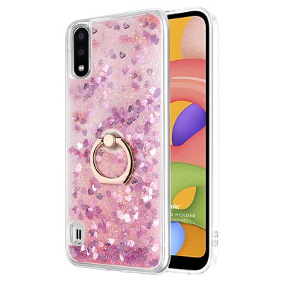 Microsonic Samsung Galaxy A01 Kılıf Glitter Liquid Holder Pembe