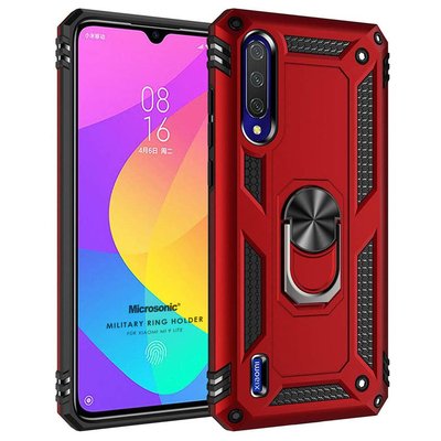 Microsonic Xiaomi Mi 9 Lite Kılıf Military Ring Holder Kırmızı