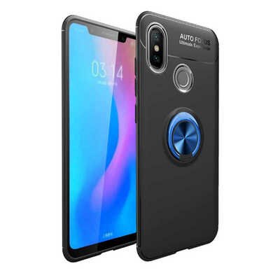 Microsonic Xiaomi Redmi Note 7 Kılıf Kickstand Ring Holder Siyah Mavi