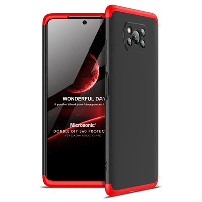 Microsonic Xiaomi Poco X3 Pro Kılıf Double Dip 360 Protective AYS Siyah Kırmızı