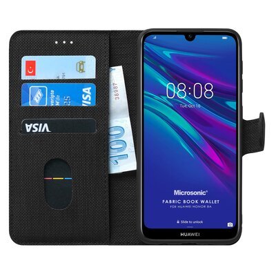 Microsonic Huawei Honor 8A Kılıf Fabric Book Wallet Siyah