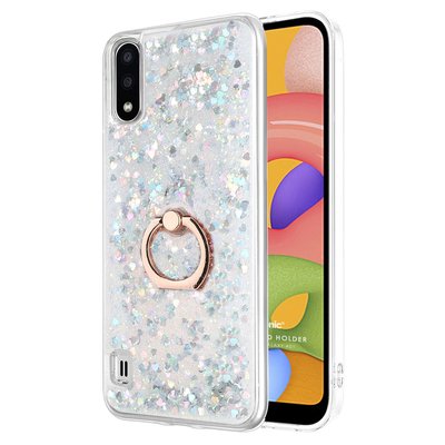 Microsonic Samsung Galaxy A01 Kılıf Glitter Liquid Holder Gümüş