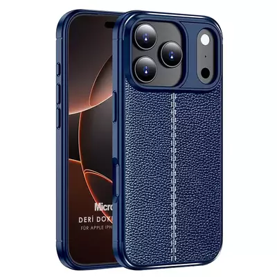 Microsonic Apple iPhone 17 Pro Kılıf Deri Dokulu Silikon Lacivert