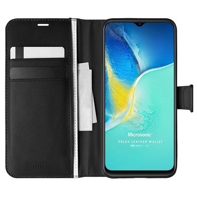 Microsonic Vivo Y15s Kılıf Delux Leather Wallet Siyah