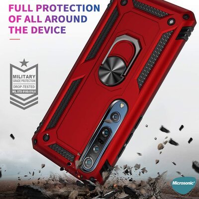 Microsonic Xiaomi Mi 10 Pro Kılıf Military Ring Holder Gümüş