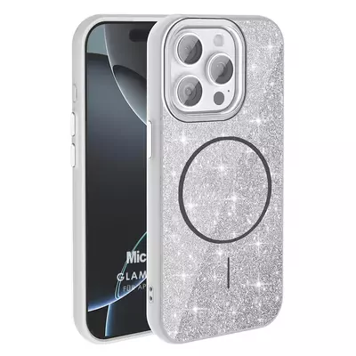 Microsonic Apple iPhone 15 Pro Kılıf GlamGrip Luxe Gümüş