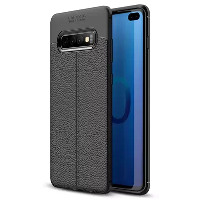 Microsonic Samsung Galaxy S10 Plus Kılıf Deri Dokulu Silikon Siyah