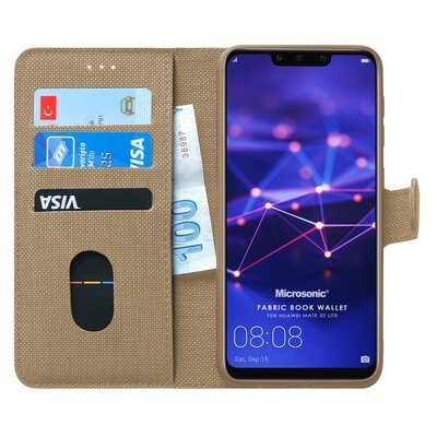 Microsonic Huawei Mate 20 Lite Kılıf Fabric Book Wallet Gold