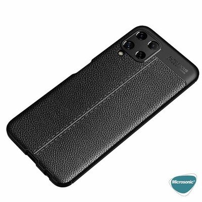 Microsonic Samsung Galaxy M22 Kılıf Deri Dokulu Silikon Siyah