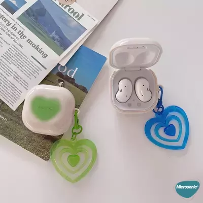 Microsonic Samsung Galaxy Buds FE Kılıf Süslü Renkli Kalp Desenli Turuncu