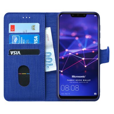 Microsonic Huawei Mate 20 Lite Kılıf Fabric Book Wallet Lacivert