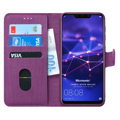 Microsonic Huawei Mate 20 Lite Kılıf Fabric Book Wallet Mor