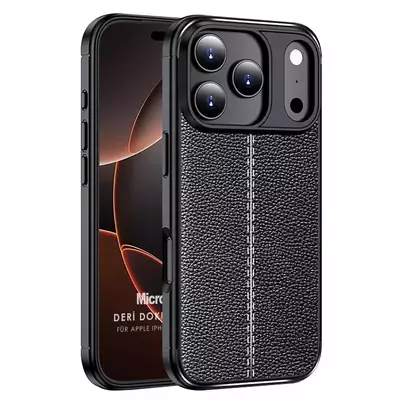 Microsonic Apple iPhone 17 Pro Max Kılıf Deri Dokulu Silikon Siyah