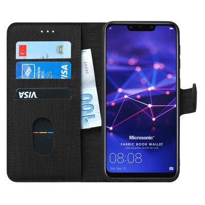 Microsonic Huawei Mate 20 Lite Kılıf Fabric Book Wallet Siyah