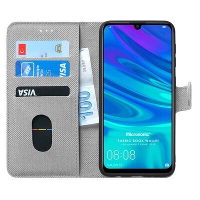 Microsonic Huawei P Smart 2019 Kılıf Fabric Book Wallet Gri