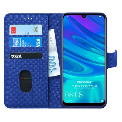 Microsonic Huawei P Smart 2019 Kılıf Fabric Book Wallet Lacivert