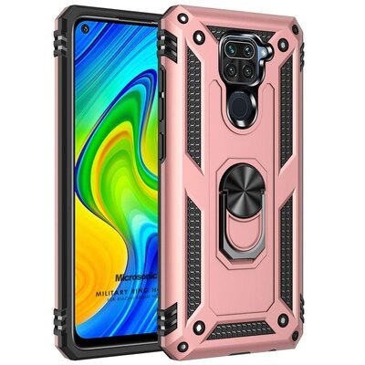 Microsonic Xiaomi Redmi Note 9 Kılıf Military Ring Holder Rose Gold