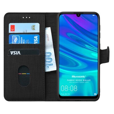 Microsonic Huawei P Smart 2019 Kılıf Fabric Book Wallet Siyah