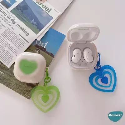 Microsonic Samsung Galaxy Buds 2 Kılıf Süslü Renkli Kalp Desenli Mavi