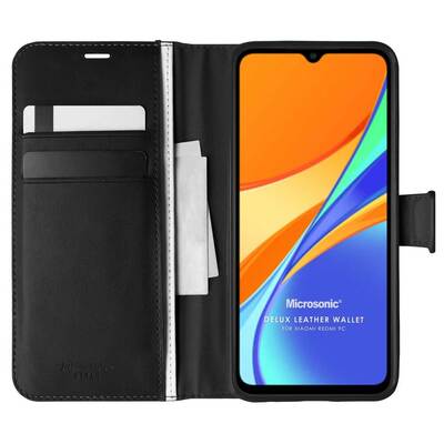 Microsonic Xiaomi Redmi 9C Kılıf Delux Leather Wallet Siyah