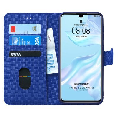 Microsonic Huawei P30 Kılıf Fabric Book Wallet Lacivert