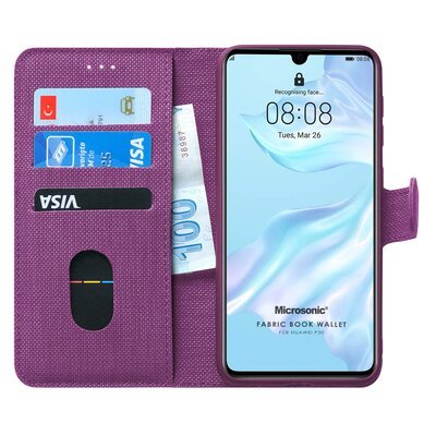 Microsonic Huawei P30 Kılıf Fabric Book Wallet Mor