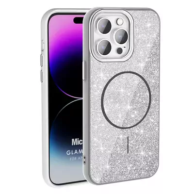 Microsonic Apple iPhone 14 Pro Max Kılıf GlamGrip Luxe Gümüş