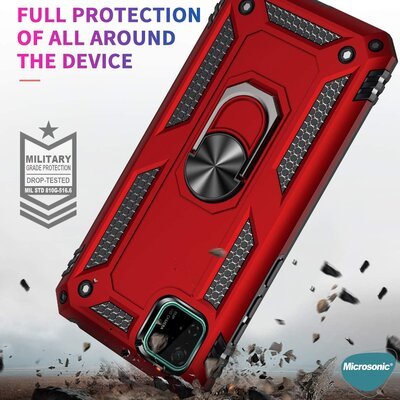 Microsonic Huawei Honor 9S Kılıf Military Ring Holder Gümüş