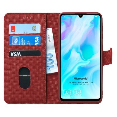 Microsonic Huawei P30 Lite Kılıf Fabric Book Wallet Kırmızı