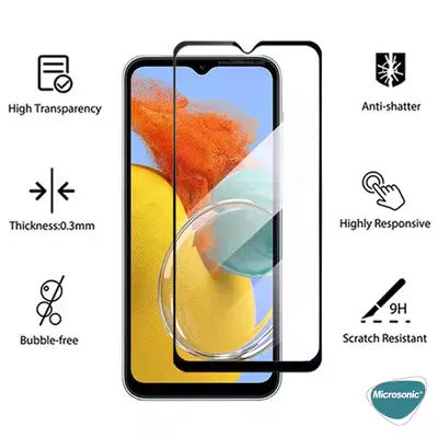 Microsonic Samsung Galaxy M14 Tam Kaplayan Temperli Cam Ekran Koruyucu Siyah