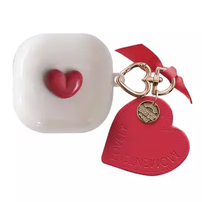 Microsonic Samsung Galaxy Buds Core Kılıf Süslü Kalp Desenli Kırmızı