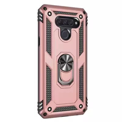 Microsonic LG K50 Kılıf Military Ring Holder Rose Gold