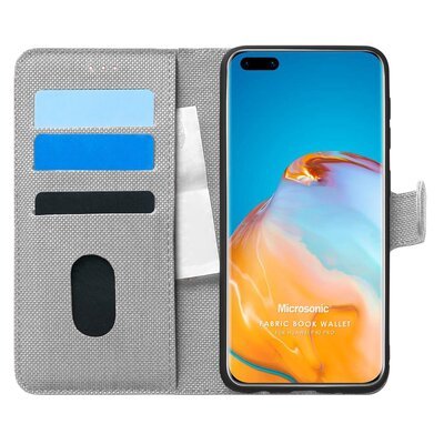 Microsonic Huawei P40 Pro Kılıf Fabric Book Wallet Gri