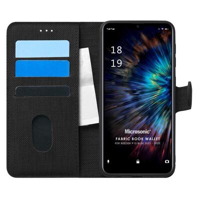 Microsonic Reeder P13 Blue 2022 Kılıf Fabric Book Wallet Siyah