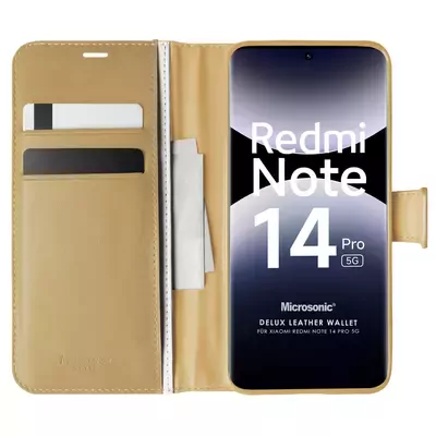 Microsonic Xiaomi Redmi Note 14 Pro 5G Kılıf Delux Leather Wallet Gold