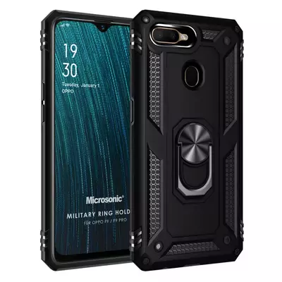 Microsonic Oppo F9 / F9 Pro Kılıf Military Ring Holder Siyah