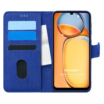 Microsonic Xiaomi Poco C65 Kılıf Fabric Book Wallet Lacivert