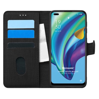 Microsonic Oppo Reno 4 Lite Kılıf Fabric Book Wallet Siyah