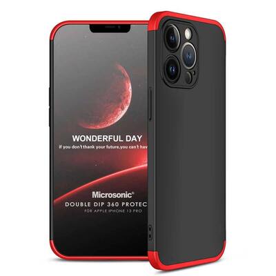 Microsonic Apple iPhone 13 Pro Kılıf Double Dip 360 Protective AYS Siyah Kırmızı