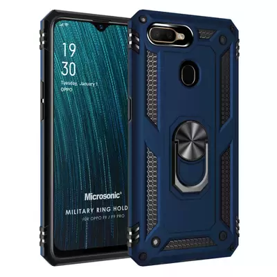 Microsonic Oppo F9 / F9 Pro Kılıf Military Ring Holder Lacivert