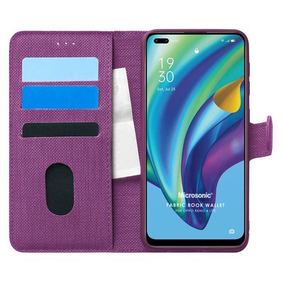 Microsonic Oppo Reno 4 Lite Kılıf Fabric Book Wallet Mor