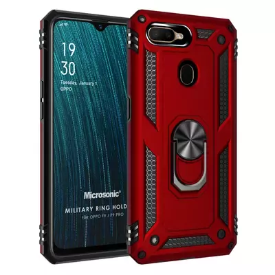 Microsonic Oppo F9 / F9 Pro Kılıf Military Ring Holder Kırmızı