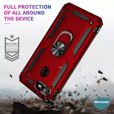 Microsonic Oppo F9 / F9 Pro Kılıf Military Ring Holder Kırmızı