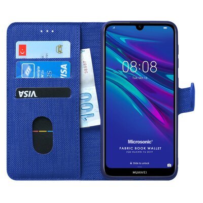 Microsonic Huawei Y6 2019 Kılıf Fabric Book Wallet Lacivert