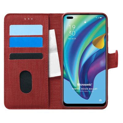 Microsonic Oppo Reno 4 Lite Kılıf Fabric Book Wallet Kırmızı